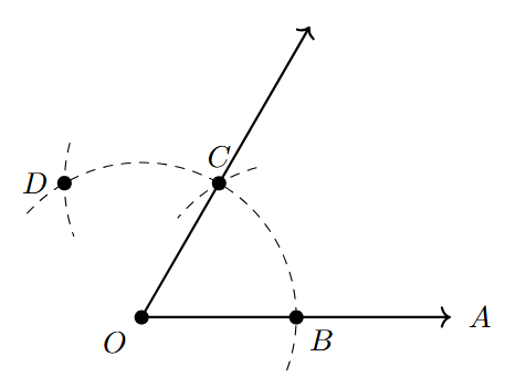 Constructing 120 degree angle by marking two 60 degree arcs